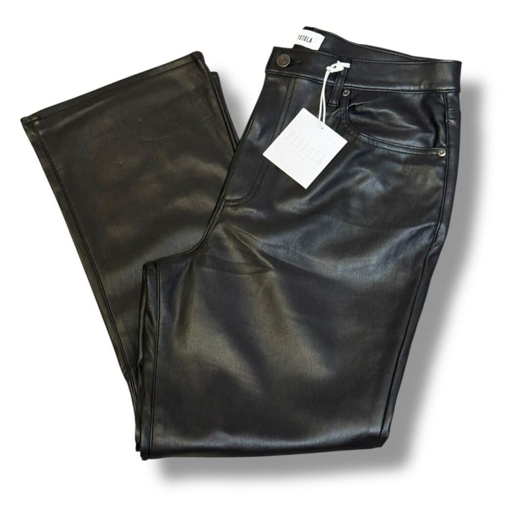 Pistola Vegan Leather High Rise Pants in Black Women's Size 32 NWT